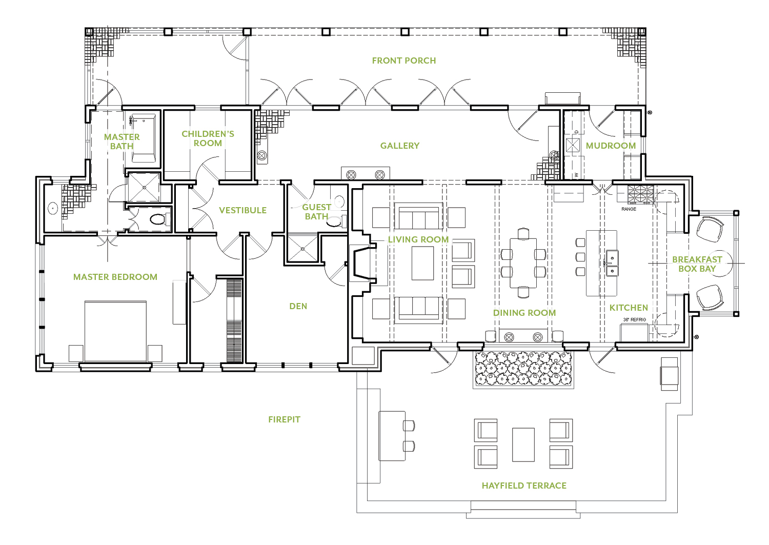 Floor plan for the 2021 Flower magazine's showhouse at Brierfield Farm n Bibb County, AL